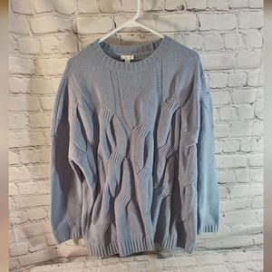 J Jill Crewneck Chenille Sweater Cable Knit Blue Sweater M